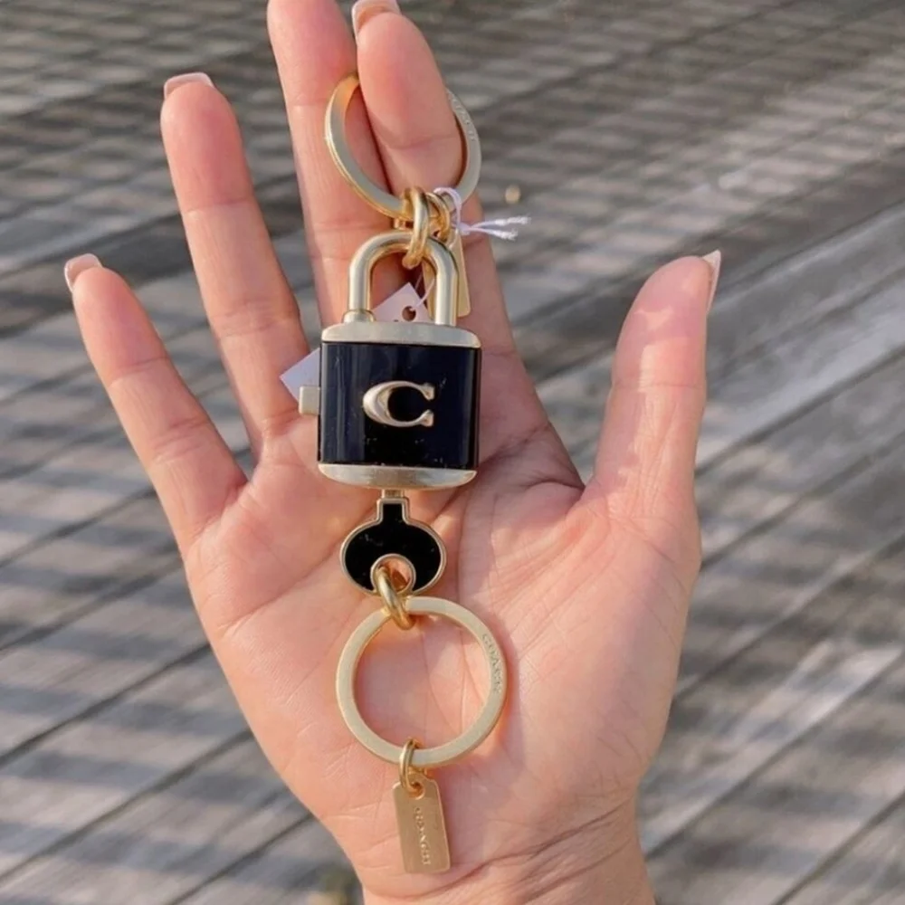 NWT Coach Padlock and Key Charm Keychain 2 Pcs Keychain + Pouch - Picture 2 of 6